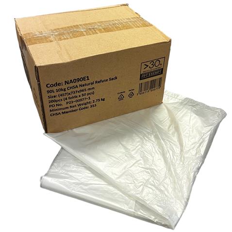 CLEAR 90L 12KG Refuse Sacks NA090E1 - CASE 200